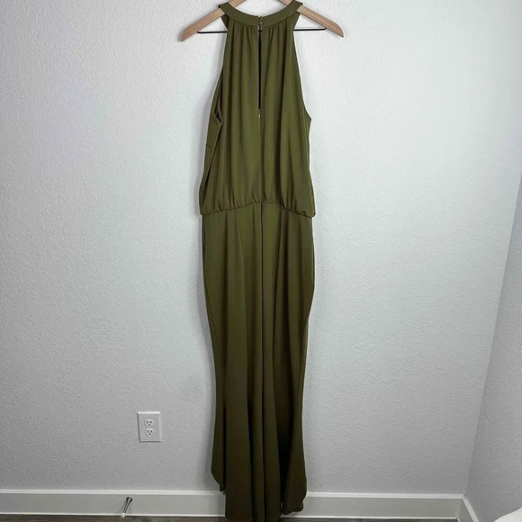 Boston Proper Jumpsuit Women's‎ Size 14 Green Halter Sleeveless Wide Leg Palazzo - Picture 4 of 10